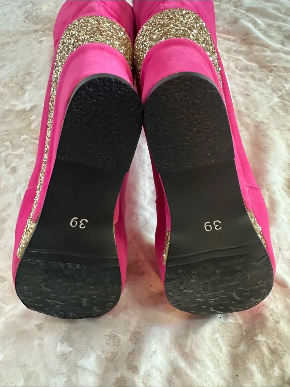 Women's Fuchsia Knee-High Wedge Boots with Glitter Accent